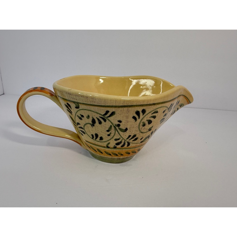 Crate & Barrel Gravy Boat Sauce Pitcher Hand Painted Ceramic Made in Italy Green